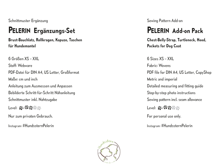 Ergänzungs-Set für Hundemantel PELERIN. Nähanleitung+Schnitt