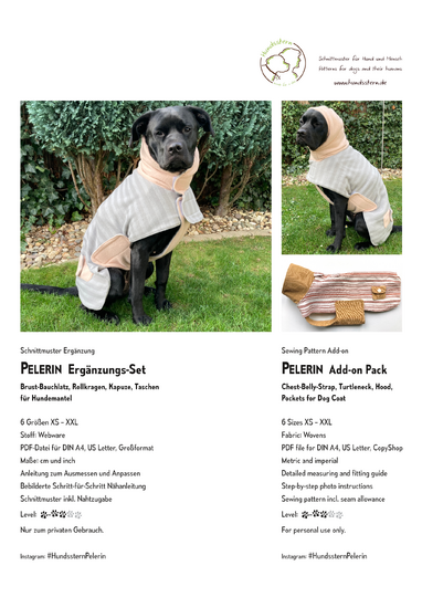 Ergänzungs-Set für Hundemantel PELERIN. Nähanleitung+Schnitt