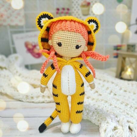 Crochet pattern amigurumi doll in tiger costume