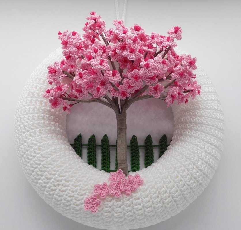 Crochet pattern cherry blossom door wreath - Image 5