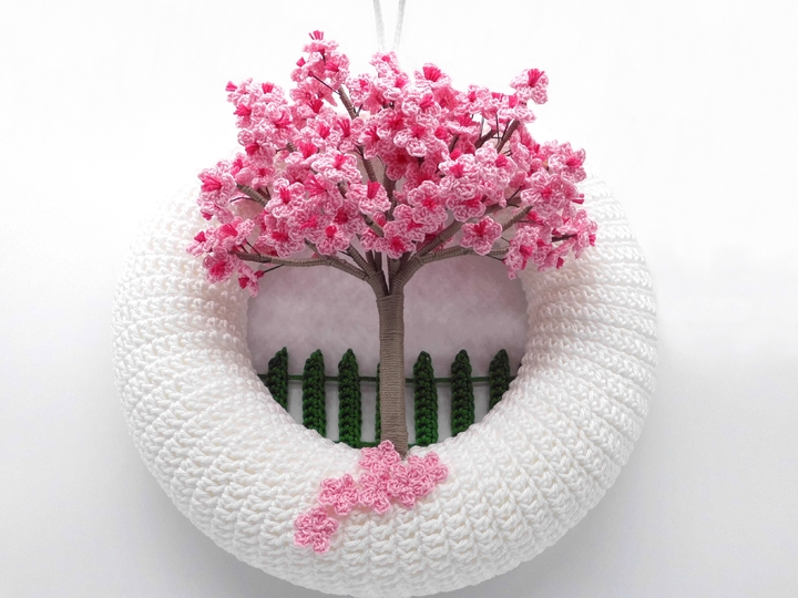Crochet pattern cherry blossom door wreath