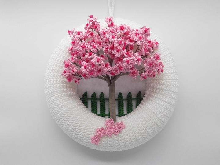 Crochet pattern cherry blossom door wreath