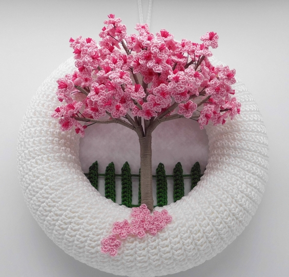 Crochet pattern cherry blossom door wreath