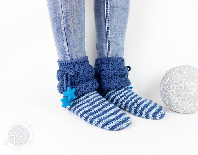 House socks "Starry night”, Sizes: 34-47, cable braid pattern