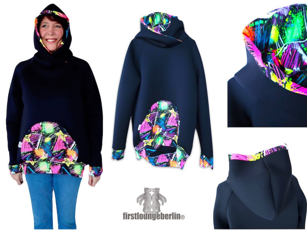 Vokuhila Sweater &amp; Hoodie Top Shirt Einzelrößen Gr. 34-56 mit Kapuze Kragen