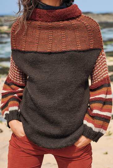Strickanleitung: Streifenpulli mit Rundpasse und Ballonärmeln