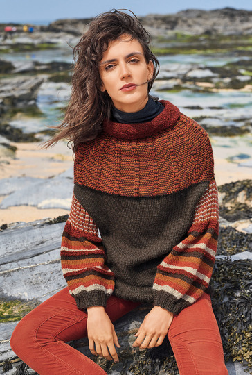 Strickanleitung: Streifenpulli mit Rundpasse und Ballonärmeln