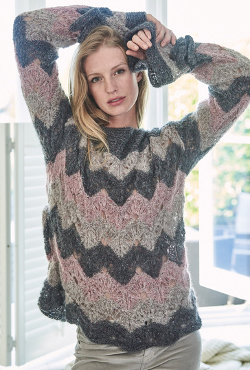 Strickanleitung: Wellenmusterpulli im Wellenmuster mit Blockstreifen