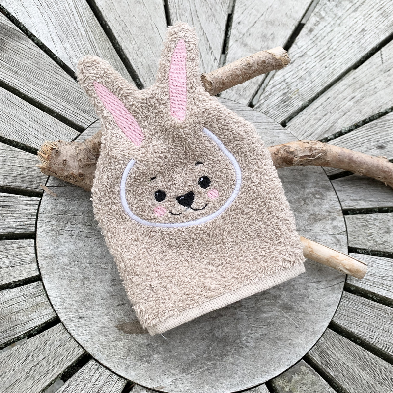 Hasen-Waschlappen Stickdatei 2 ITH 13x18 Waschhandschuh - Bild 6