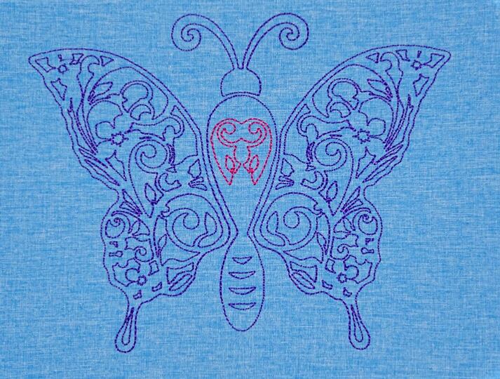 Stickdatei - Schmetterling Linie und Schnörkel Blumen Silhouette