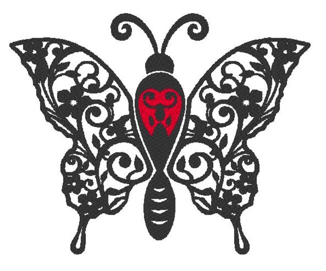 Stickdatei - Schmetterling Linie und Schnörkel Blumen Silhouette