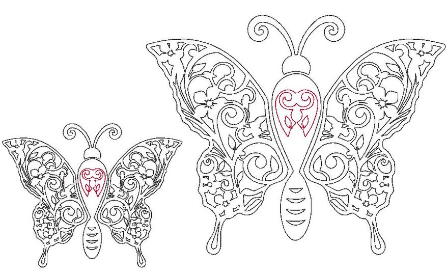 Stickdatei - Schmetterling Linie und Schnörkel Blumen Silhouette