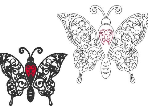 Stickdatei - Schmetterling Linie und Schnörkel Blumen Silhouette