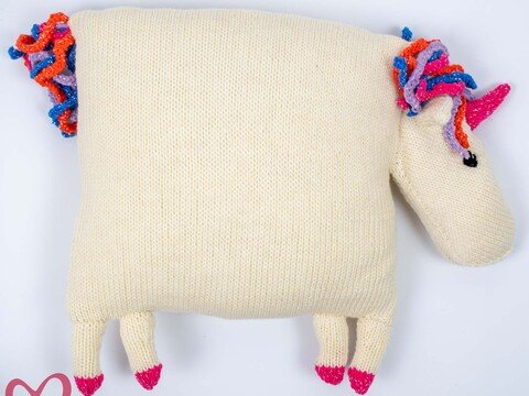 Strickanleitung Tierkissen Einhorn Lucy, größe 30x30 cm, Anfängerfreudlich