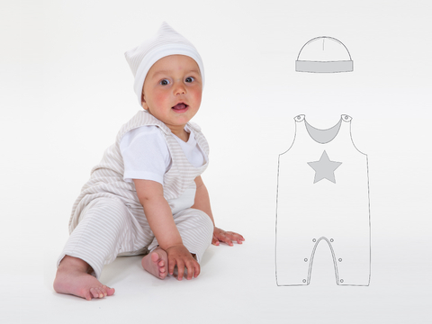Baby Overall Schnittmuster SAND BUBU – mit Mütze 56/62–92/98