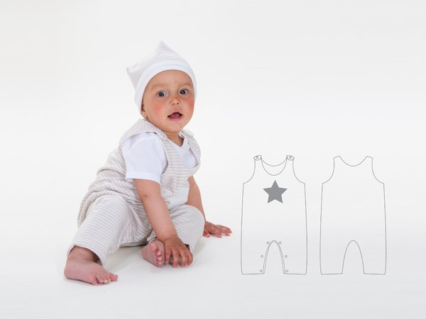 Lined reversible baby overall pattern and jersey cap for girls or boys