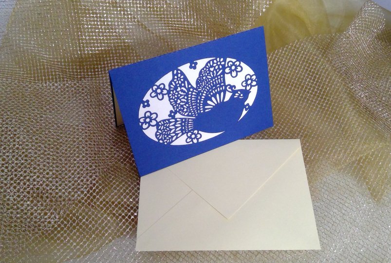 Karte Ornament Taube mit Kuvert Plotterdatei SVG DXF