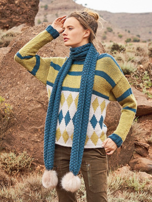 Strickanleitung: Pulli mit Jacquardbordüre und Schal