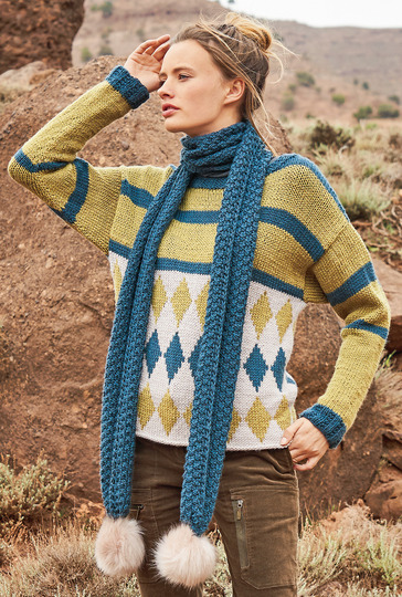 Strickanleitung: Pulli mit Jacquardbordüre und Schal