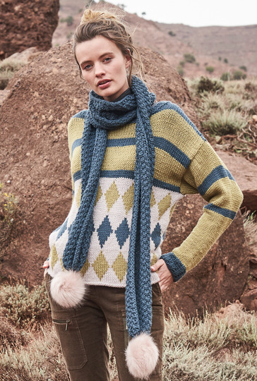 Strickanleitung: Pulli mit Jacquardbordüre und Schal