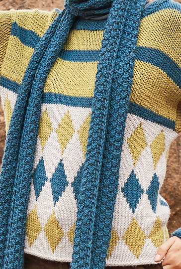 Strickanleitung: Pulli mit Jacquardbordüre und Schal