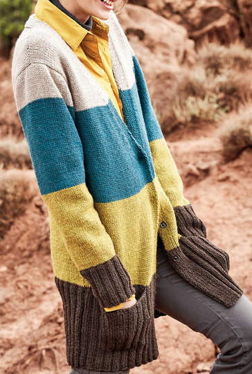 Strickanleitung: Jacke mit Blockstreifen in verschiedenen Farben