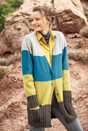 Strickanleitung: Jacke mit Blockstreifen in verschiedenen Farben