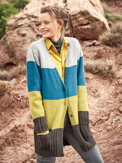 Strickanleitung: Jacke mit Blockstreifen in verschiedenen Farben