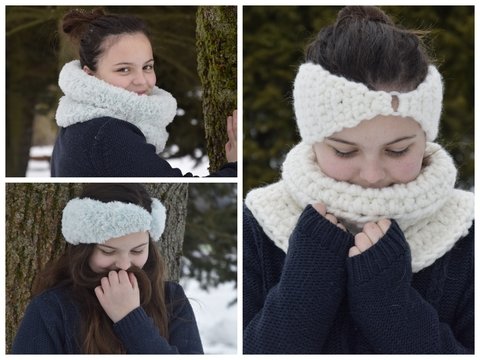 - ODETTE - Pelz Set, Stirnband und Kragen häkeln, jedes Material, alle Gr.