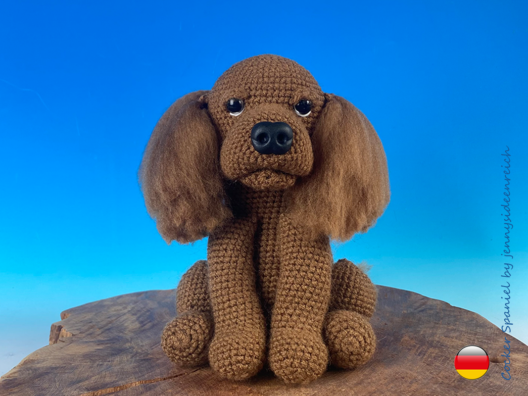 Cocker Spaniel, Amigurumi Hund sitzend braun Häkelanleitung