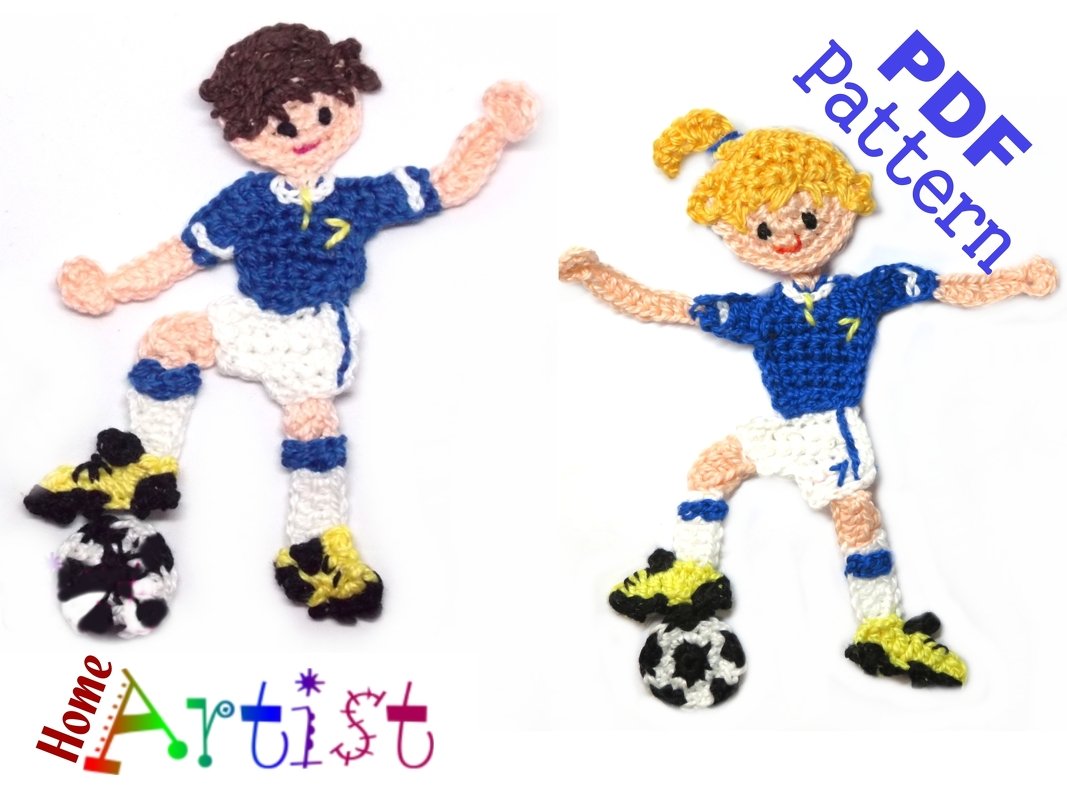 Soccer player crochet pattern applique
