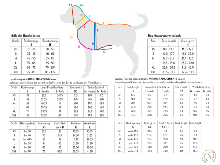TIRIM dog coat, bathrobe, XS–XXL, sewing pattern