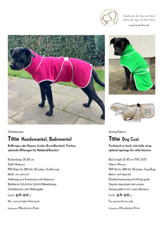 TIRIM dog coat, bathrobe, XS–XXL, sewing pattern