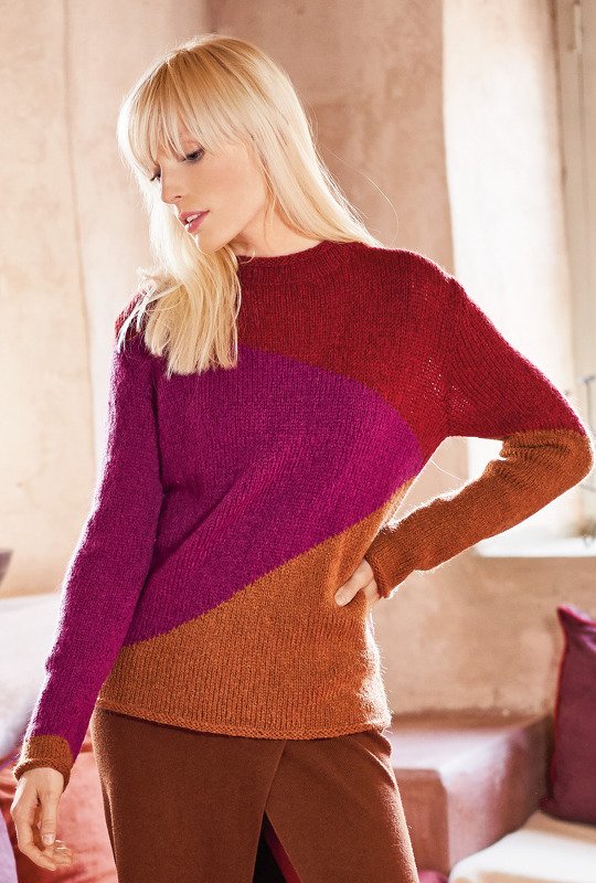 Strickanleitung: Farbflächen-Pulli in Orange, Zyklam und Rot - Bild 3