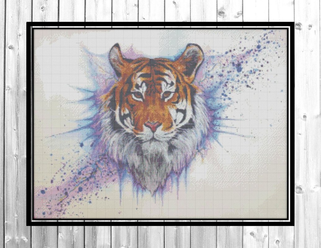 Tiger head cross stitch pattern