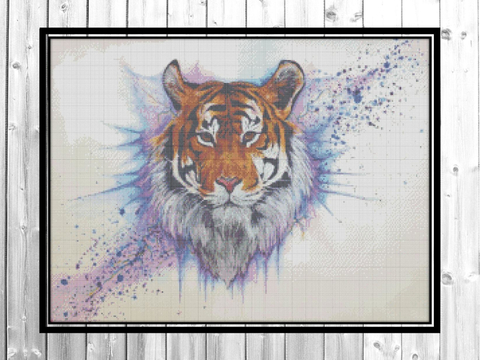 Tiger head cross stitch pattern