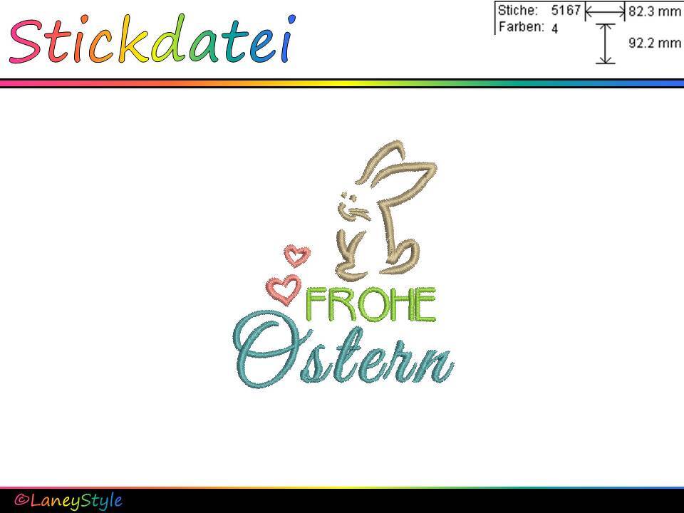 Stickdatei "Frohe Ostern - Hase mit Herzchen"