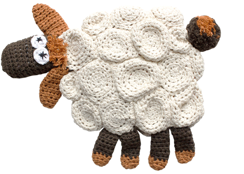 Gehäkeltes Amigurumi Schaf in Weiß mit braunen Akzenten