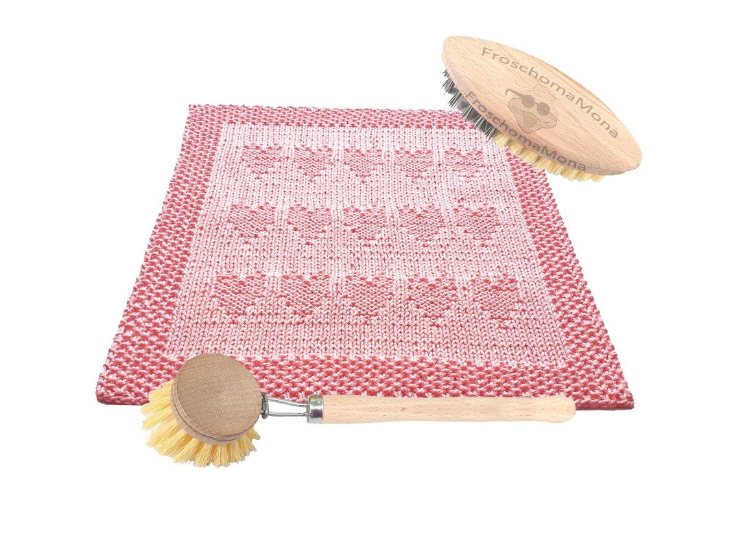 Spültuch Deckchen Waschlappen „ Herz an Herz “ Strickanleitung Muttertag - Bild 4