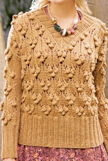 Strickanleitung: Noppenpulli mit V-Ausschnitt und breiten Rippenbündchen