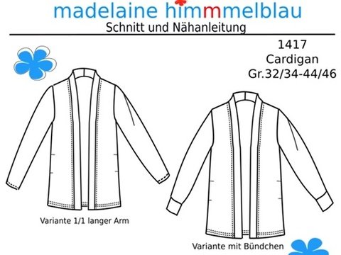 ebook Schnittmuster Cardigan Frauen Gr.32-46 Jacke  / #1417  PDF Download
