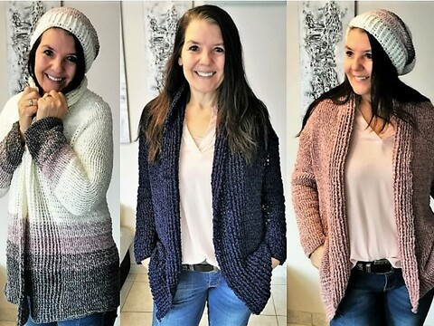 Häkeljacke EILEEN mit Beanie, RVO für alle Größen; Wendejacke
