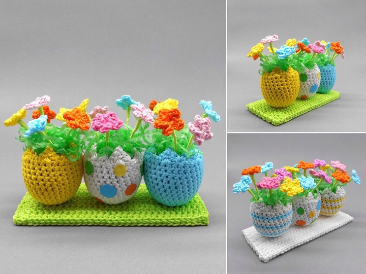 Häkel-Deko Blumen Ostereier - sehr einfach aus Wollresten