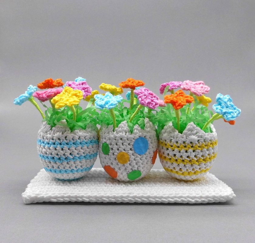 Easter eggs & flowers crochet decoration - very easy from scraps of yarn - Image 3