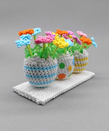 Häkel-Deko Blumen Ostereier - sehr einfach aus Wollresten