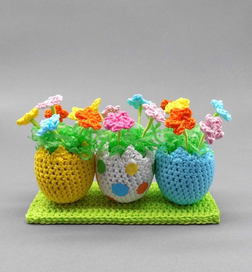 Häkel-Deko Blumen Ostereier - sehr einfach aus Wollresten