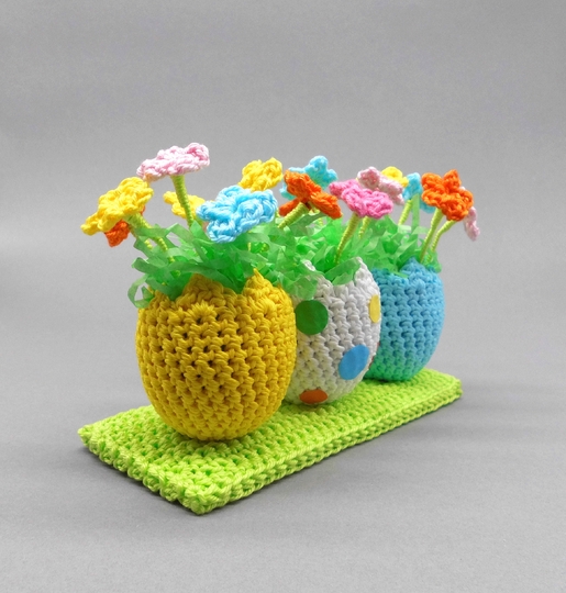 Häkel-Deko Blumen Ostereier - sehr einfach aus Wollresten