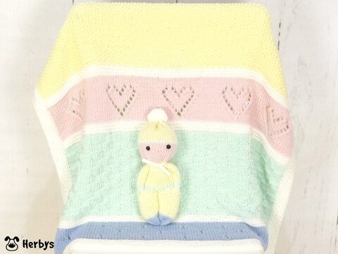 Strickanleitung Babydecke mit Püppchen "Pastell"