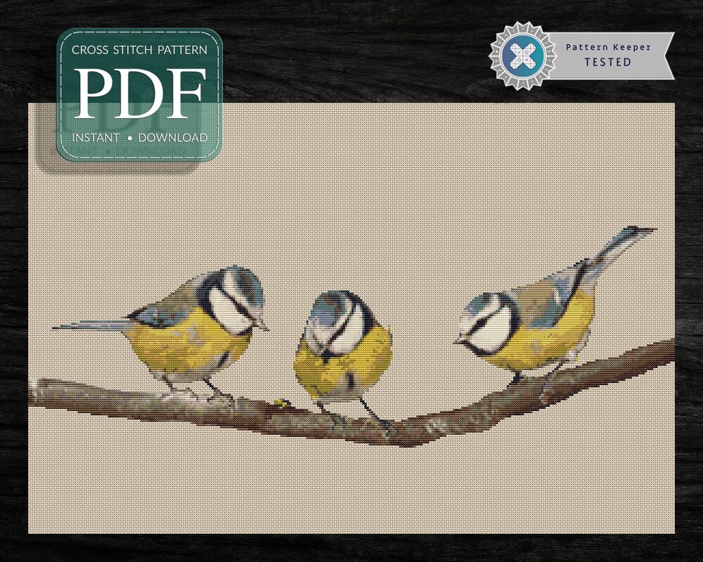 Three Titmice > Cross Stitch Pattern PDF