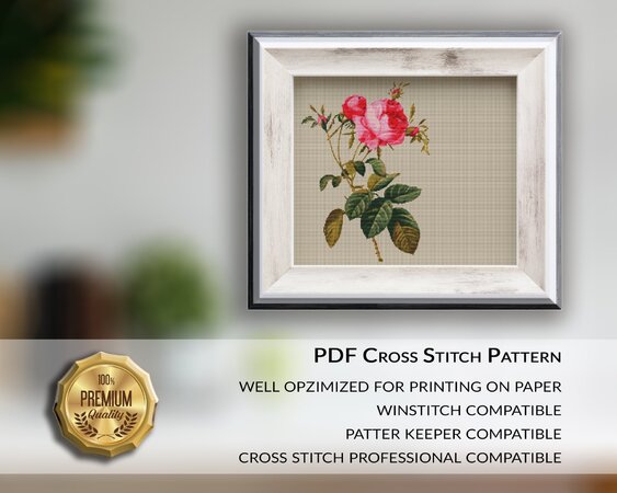 Pink Rose > Cross Stitch Pattern PDF